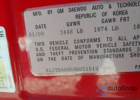 2009 Chevrolet Aveo Lt from USA, damaged, VIN KL1TD66E69B651519